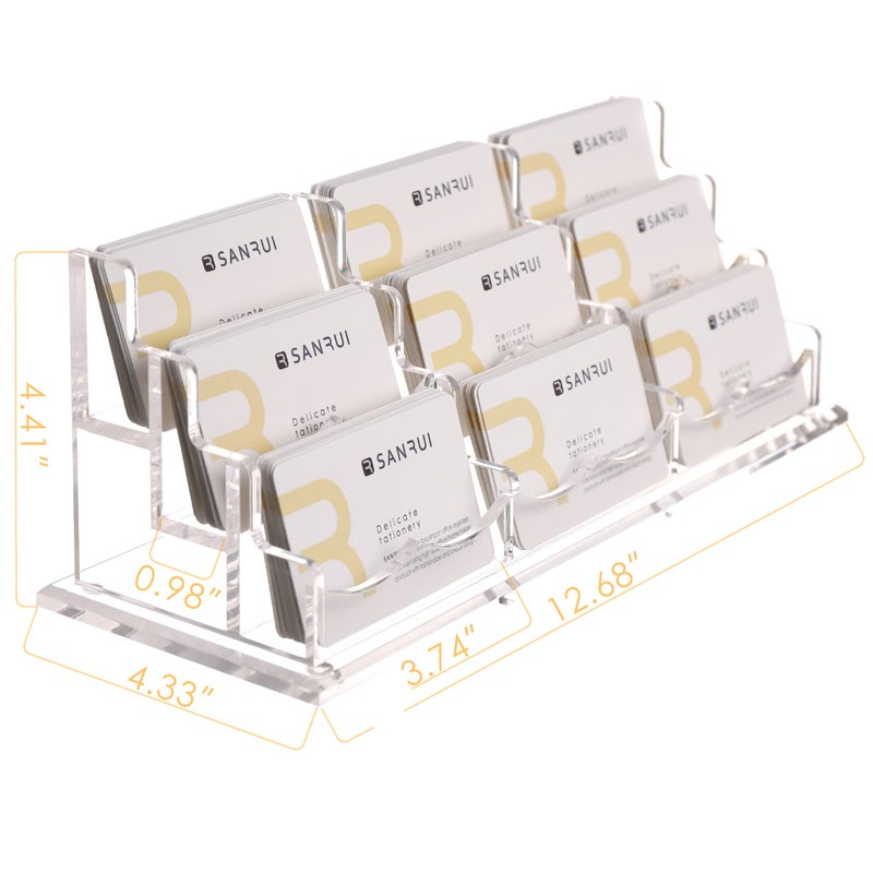 SANRUI Clear Horizontal Business Card Holder Stand for Desk  Acrylic Desktop Display Name Cards Holders Organizer Storage Rack for Exhibition  Home   Office  3 Tier 9 Pocket   540 Card Capacity - Image 2